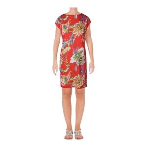 Lauren Ralph Lauren Red Floral Midi Shift Dress